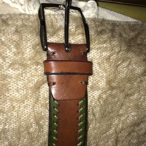 Bill Laven’s brown leather belt/green stitching